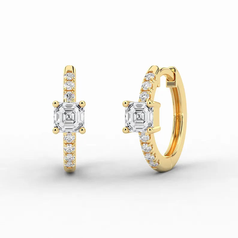 Asscher & Round Cut Moissanite Diamond Huggie Earrings