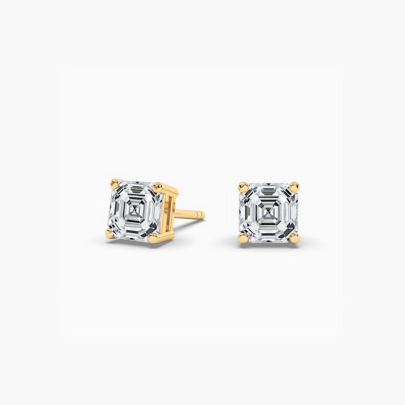 Asscher Cut Moissanite Stud Earrings For Men, Women,Unisex