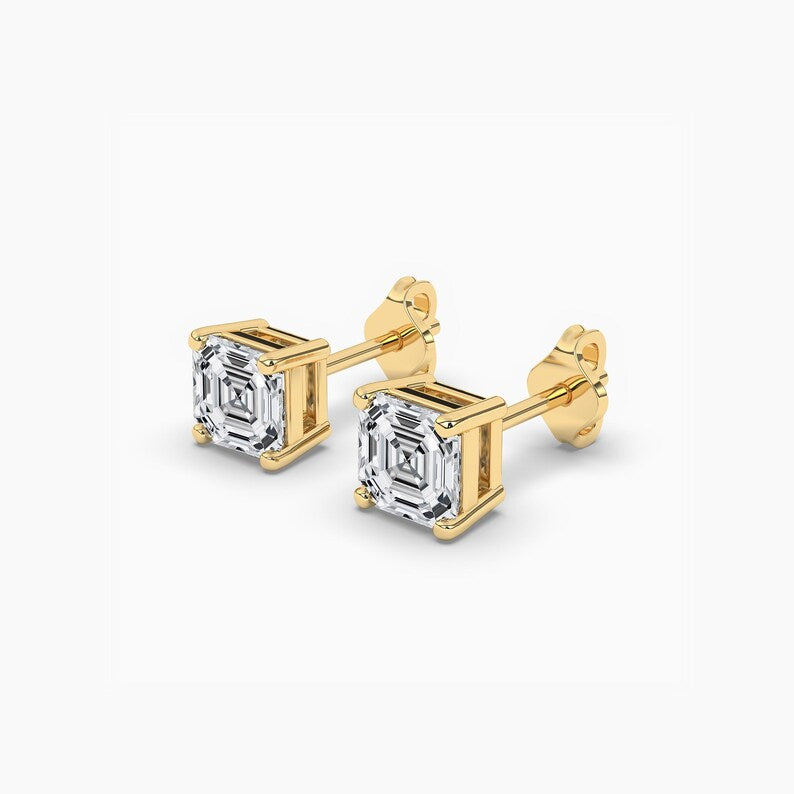 Asscher Cut Moissanite Stud Earrings For Men, Women,Unisex