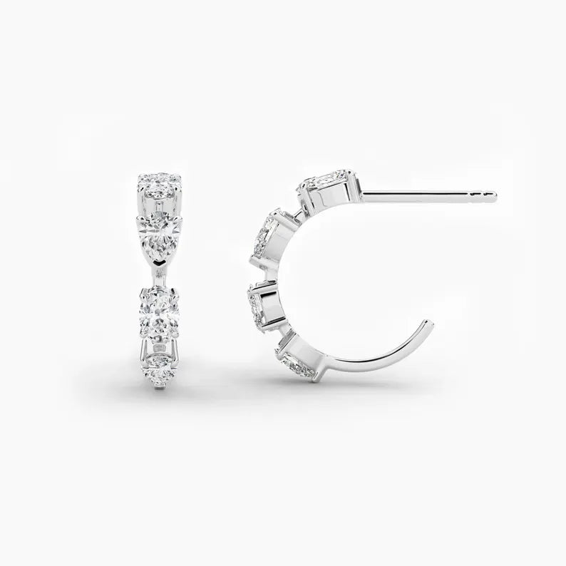 Oval & Pear Cut Moissanite Diamond Hoop Earrings