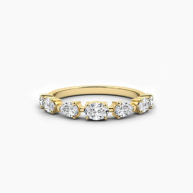 Oval and Pear Cut Moissanite Diamond Womens Wedding Band