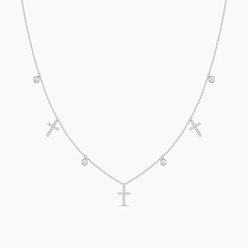 1.10ct Cross Station Moissanite Diamond Lariat Cross Necklace