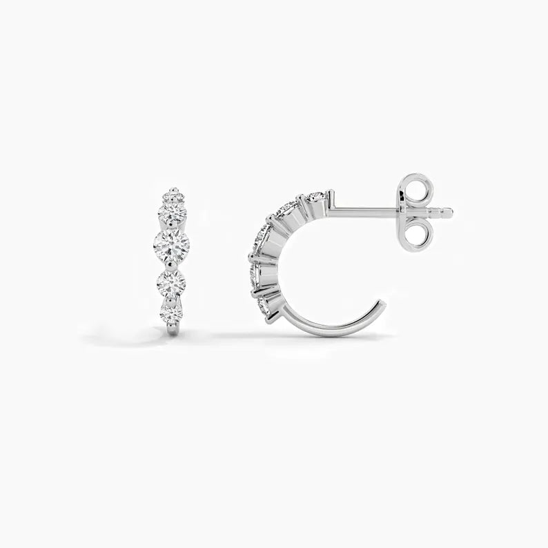 Dainty Moissanite Diamond Graduation Huggie Hoop Earrings