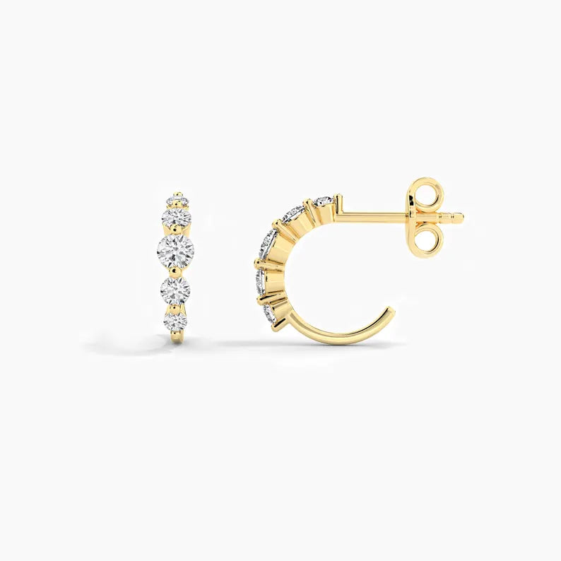 Dainty Moissanite Diamond Graduation Huggie Hoop Earrings