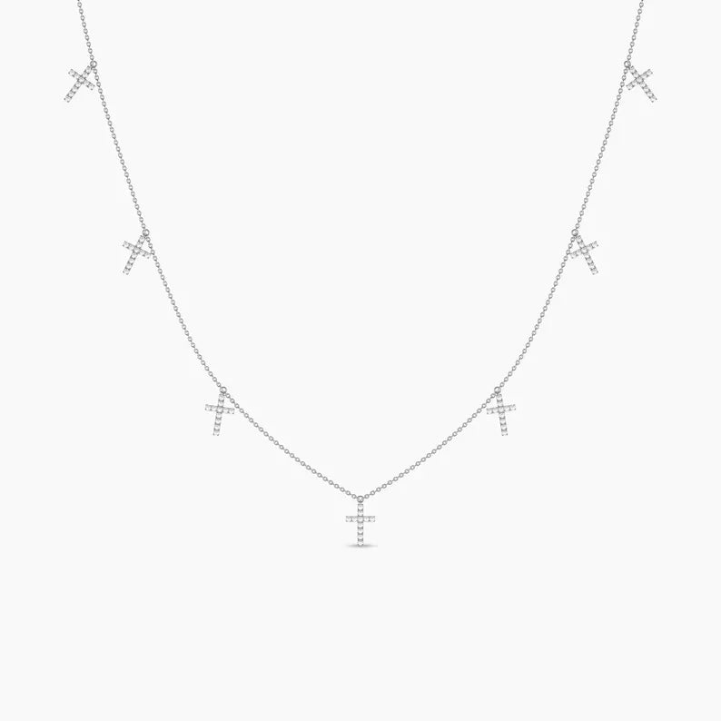 1.06ct Cross Station Moissanite Diamond Lariat Cross Necklace