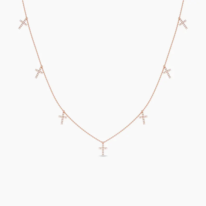 1.06ct Cross Station Moissanite Diamond Lariat Cross Necklace