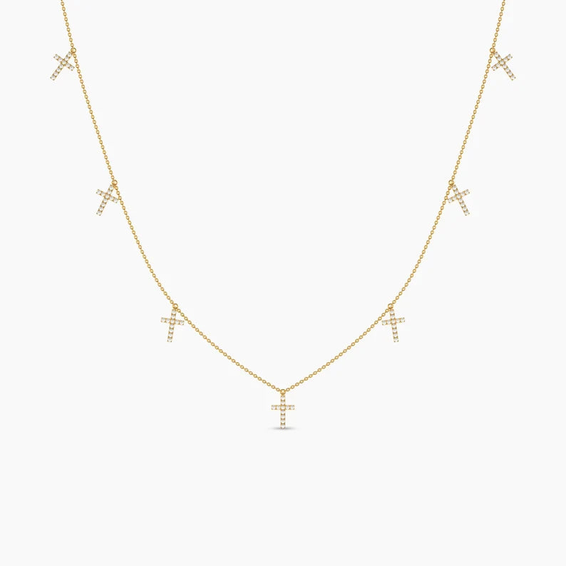 1.06ct Cross Station Moissanite Diamond Lariat Cross Necklace