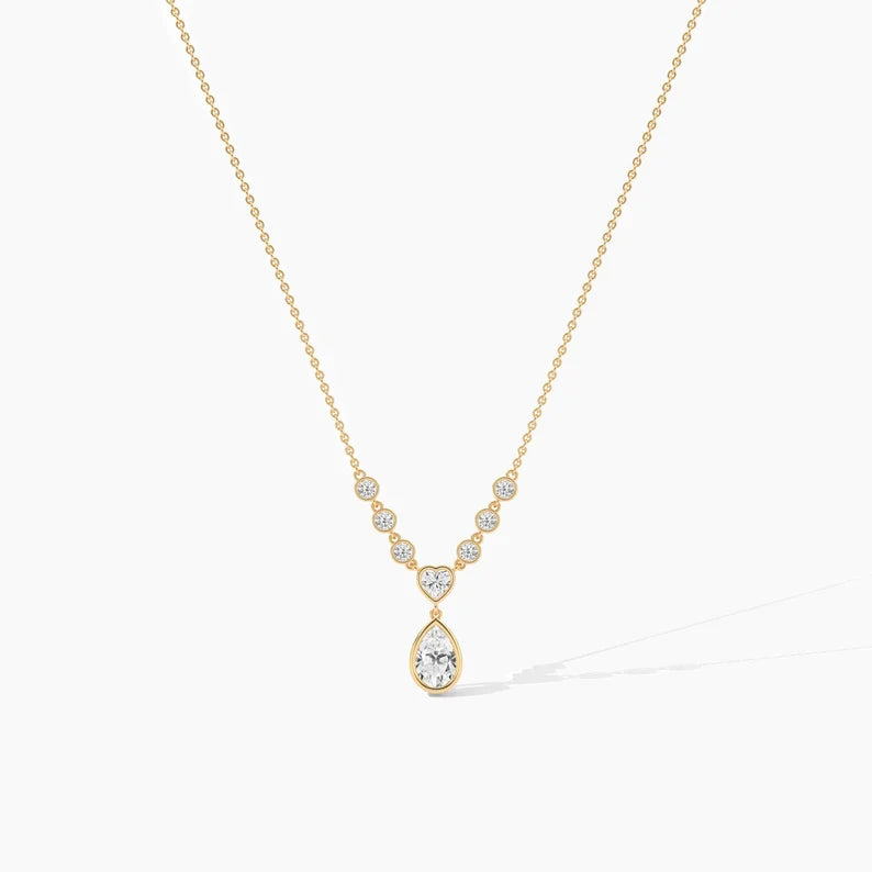 Heart & Pear Cut Moissanite Drop Necklaces For Women