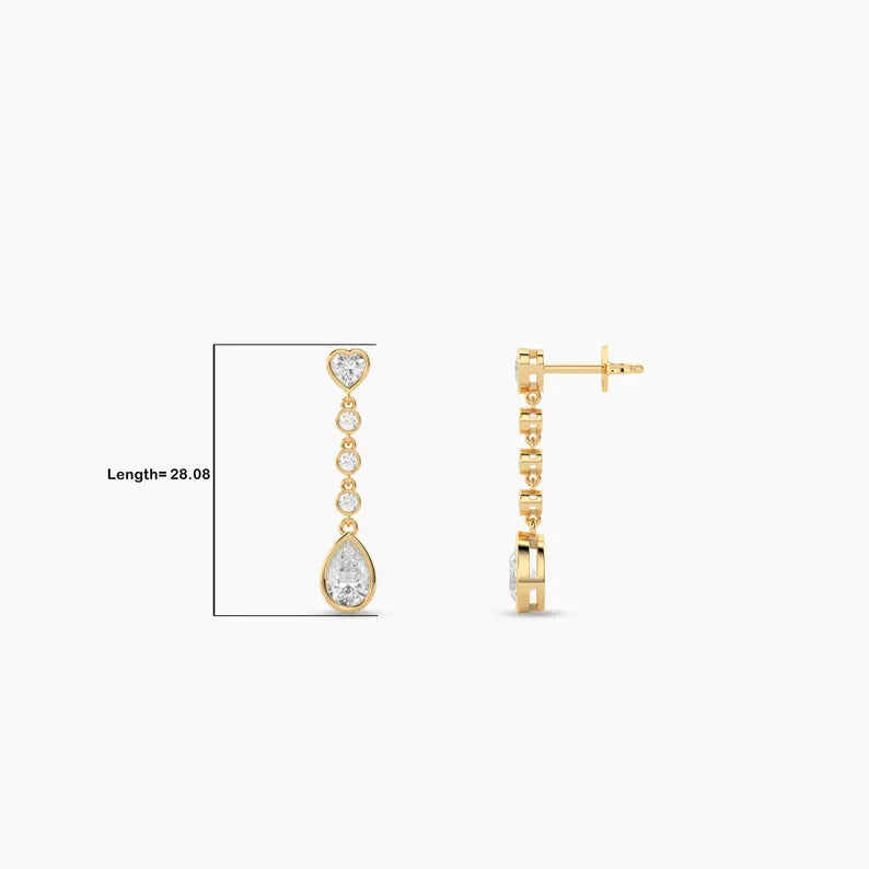 Heart & Pear Cut Moissanite Diamond Drop Earrings For Women