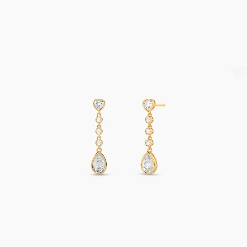 Heart & Pear Cut Moissanite Diamond Drop Earrings For Women