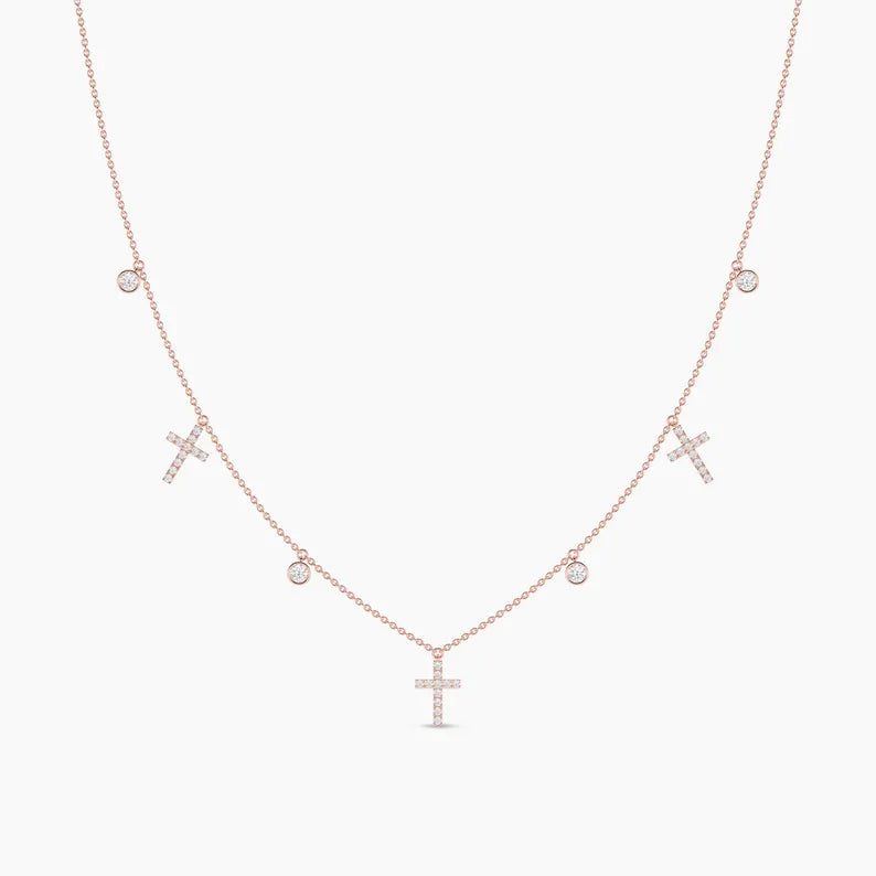 1.10ct Cross Station Moissanite Diamond Lariat Cross Necklace