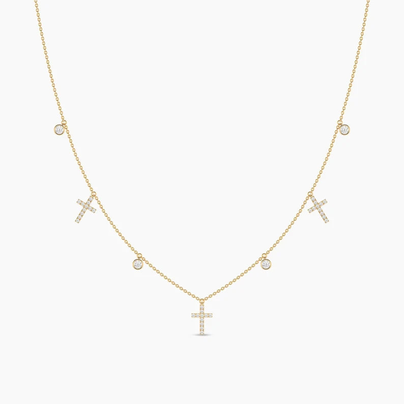 1.10ct Cross Station Moissanite Diamond Lariat Cross Necklace