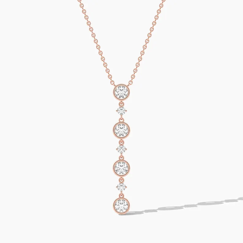 Classic Round Cut Moissanite Lariat Statement Necklace For Women