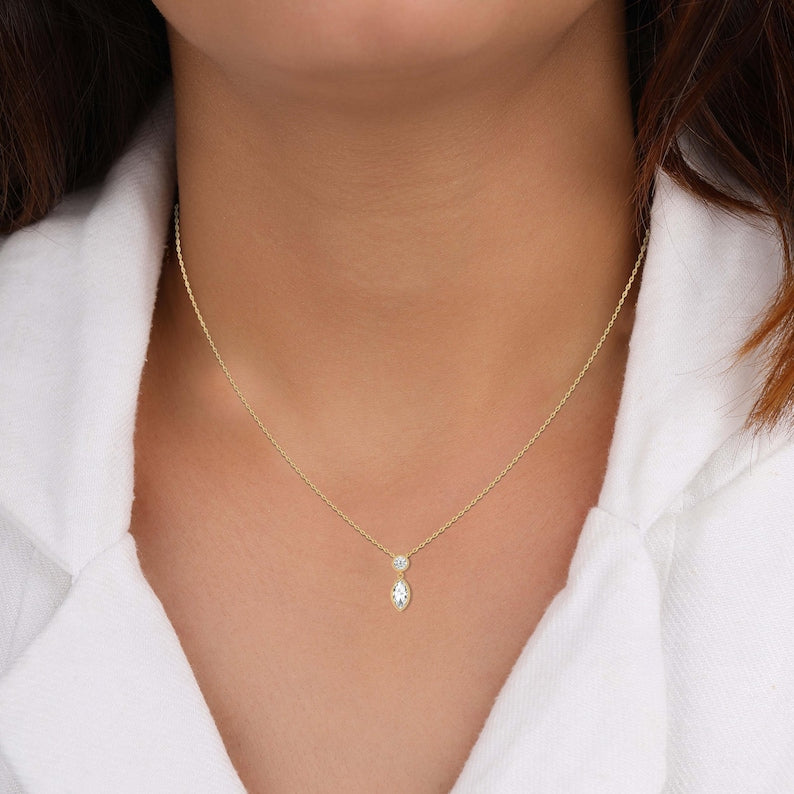 Round & Marquise Cut Moissanite Drop Necklaces For Women