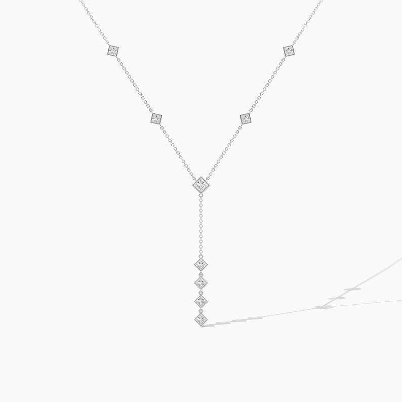 Moissanite Princess Cut Lariat Station The Yard Necklace