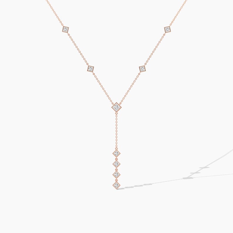 Moissanite Princess Cut Lariat Station The Yard Necklace