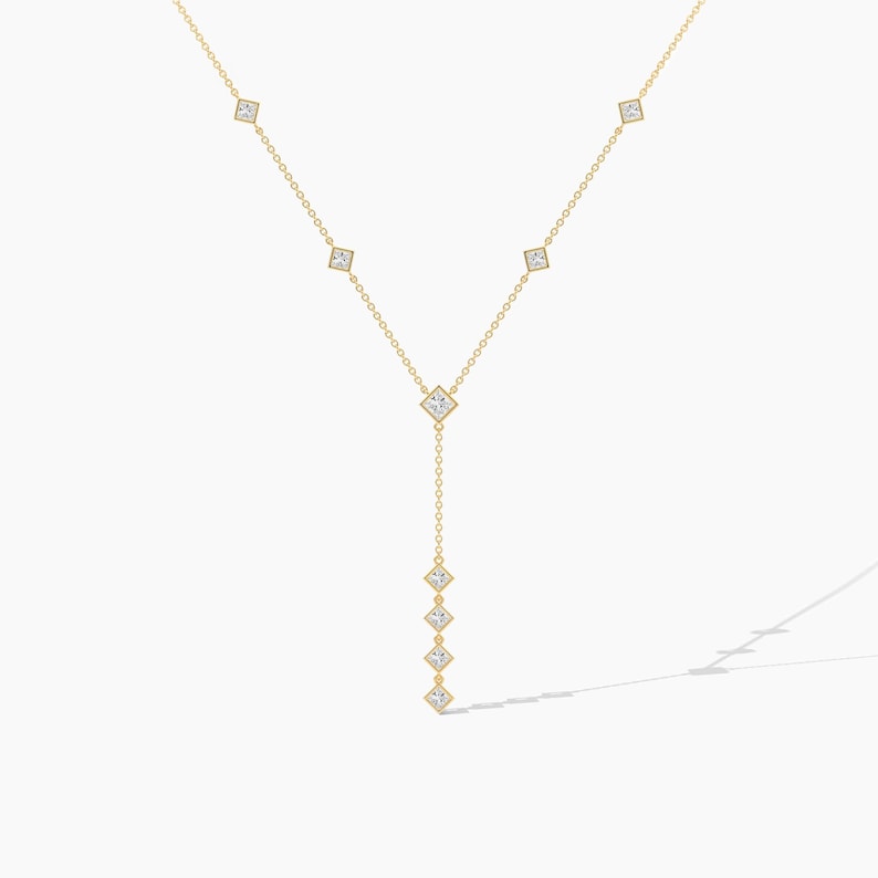 Moissanite Princess Cut Lariat Station The Yard Necklace