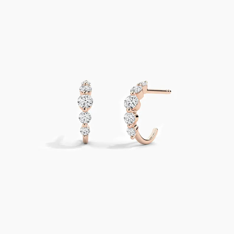 Dainty Moissanite Diamond Graduation Huggie Hoop Earrings