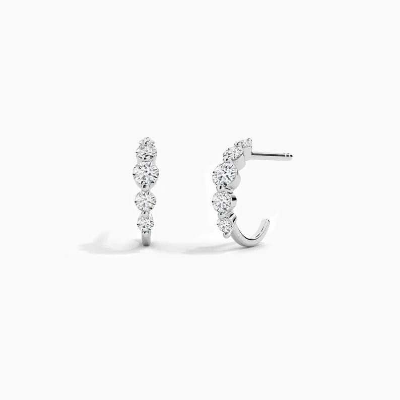 Dainty Moissanite Diamond Graduation Huggie Hoop Earrings