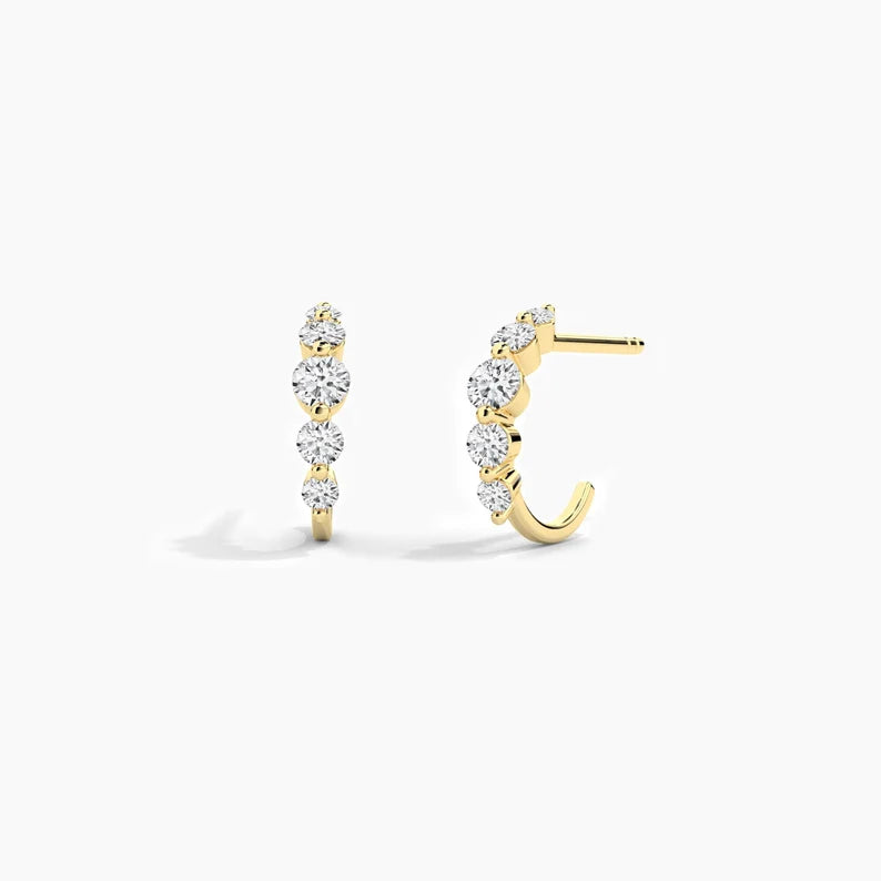 Dainty Moissanite Diamond Graduation Huggie Hoop Earrings