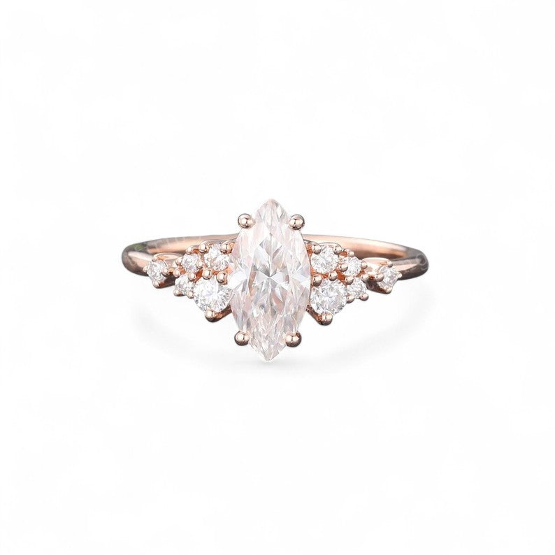 1.20 ct Marquise Cut Moissanite Engagement Ring Vintage Cluster Design