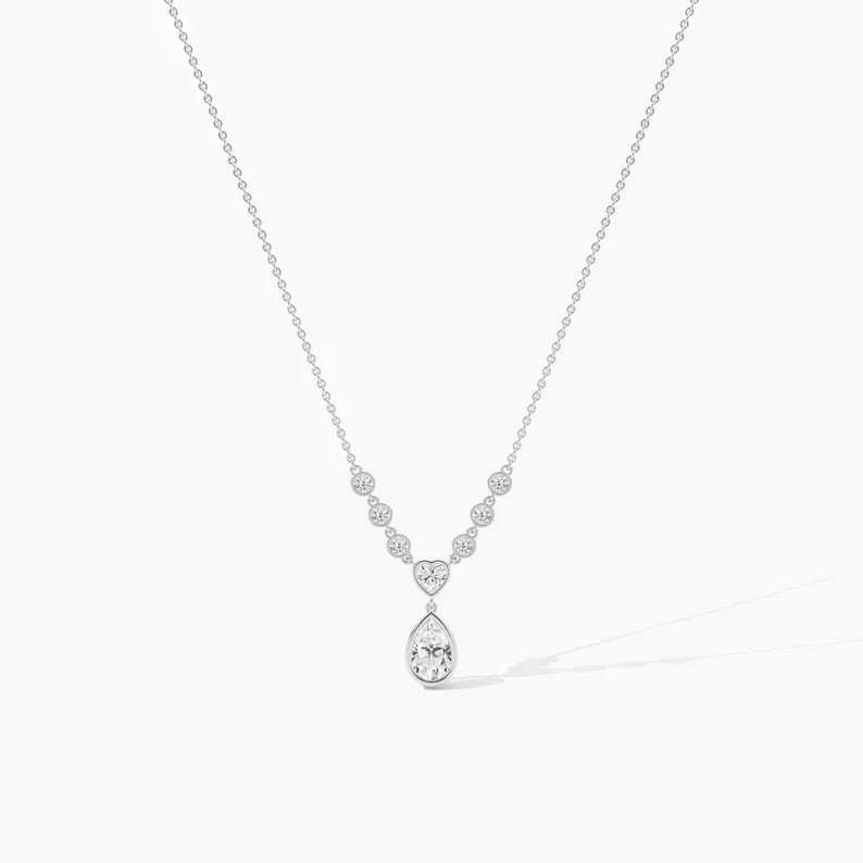 Heart & Pear Cut Moissanite Drop Necklaces For Women