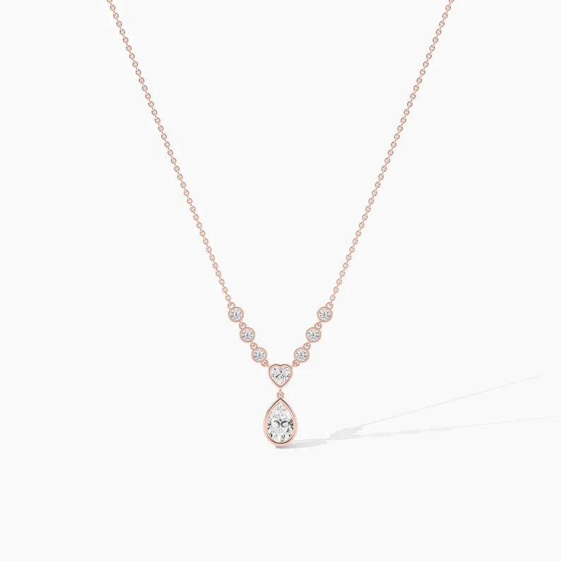 Heart & Pear Cut Moissanite Drop Necklaces For Women