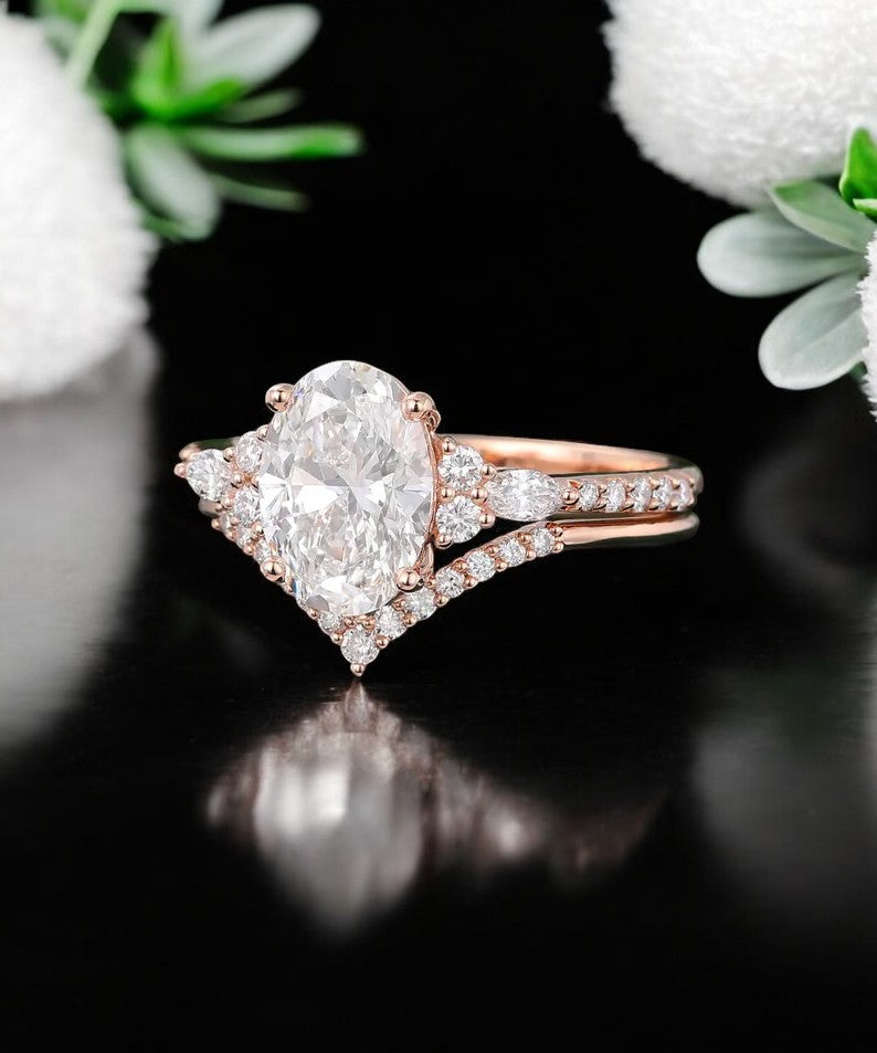 2.270ct Oval cut Moissanite Engagement ring set