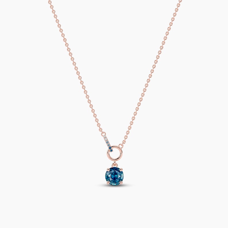 1.00ct Round Blue-green Sapphire & Moissanite Interlocking Diamond Necklaces For Women