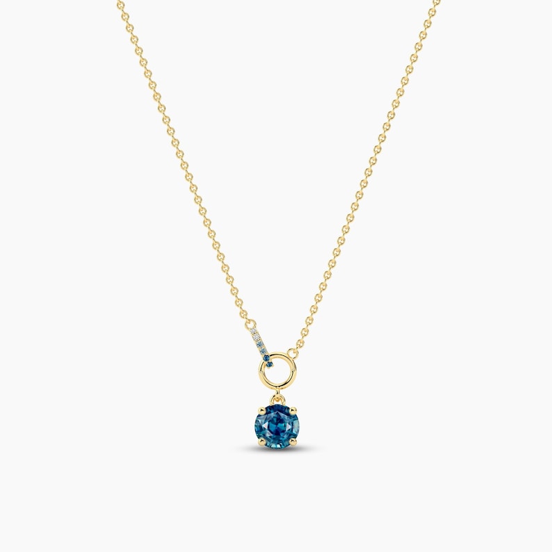 1.00ct Round Blue-green Sapphire & Moissanite Interlocking Diamond Necklaces For Women