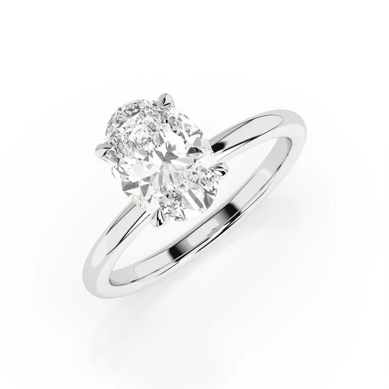 Certified 1.55Ct Oval cut Solitaire Lab Grown Diamond Engagement Ring in 14k White Gold