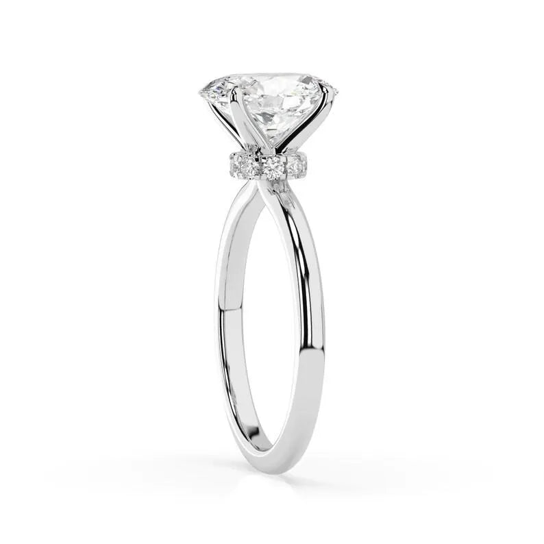 Certified 1.55Ct Oval cut Solitaire Moissanite Engagement Ring in 14k White Gold