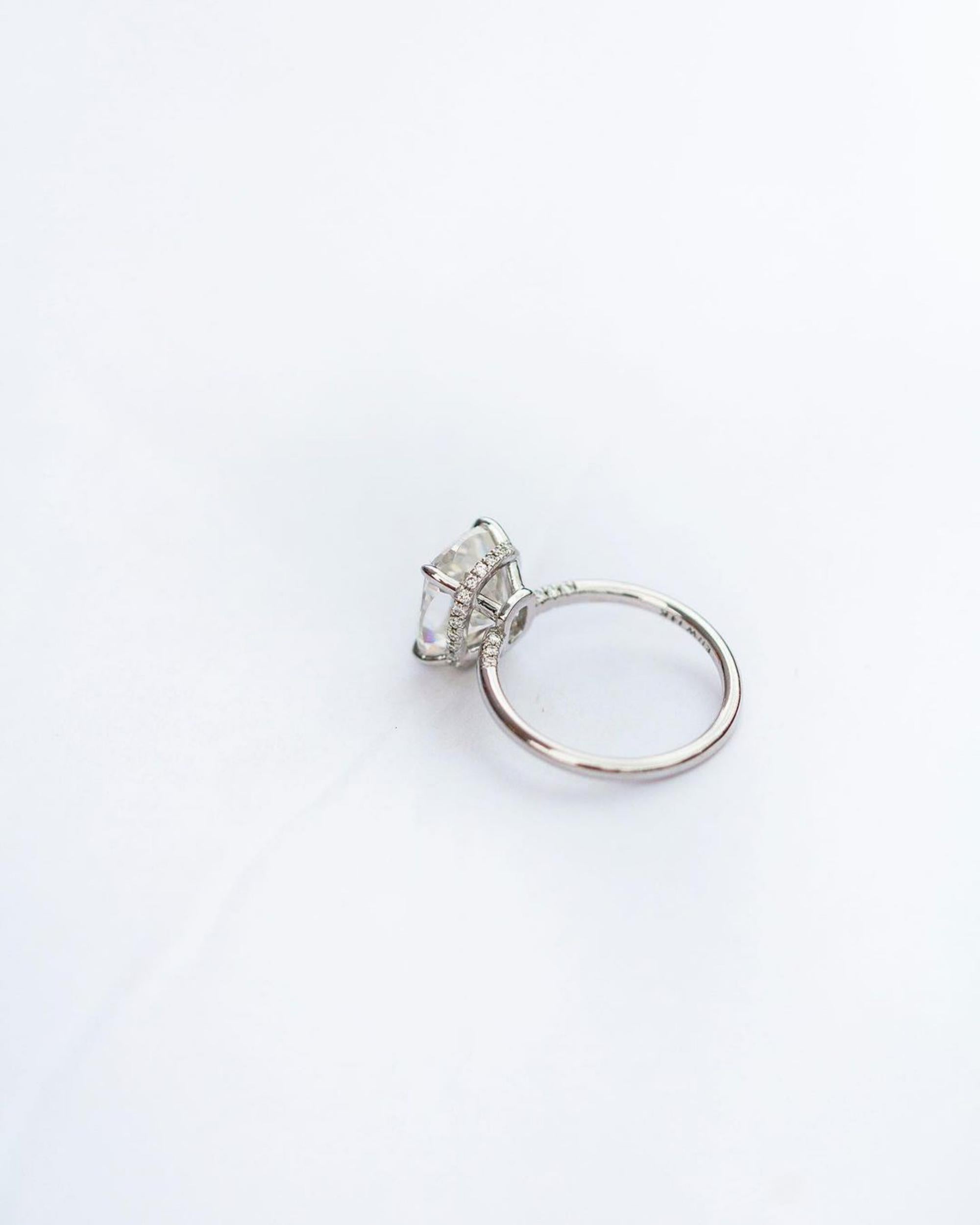 4.55CT Cushion Moissanite Diamond With Round Moissanite Diamond Hidden halo Ring