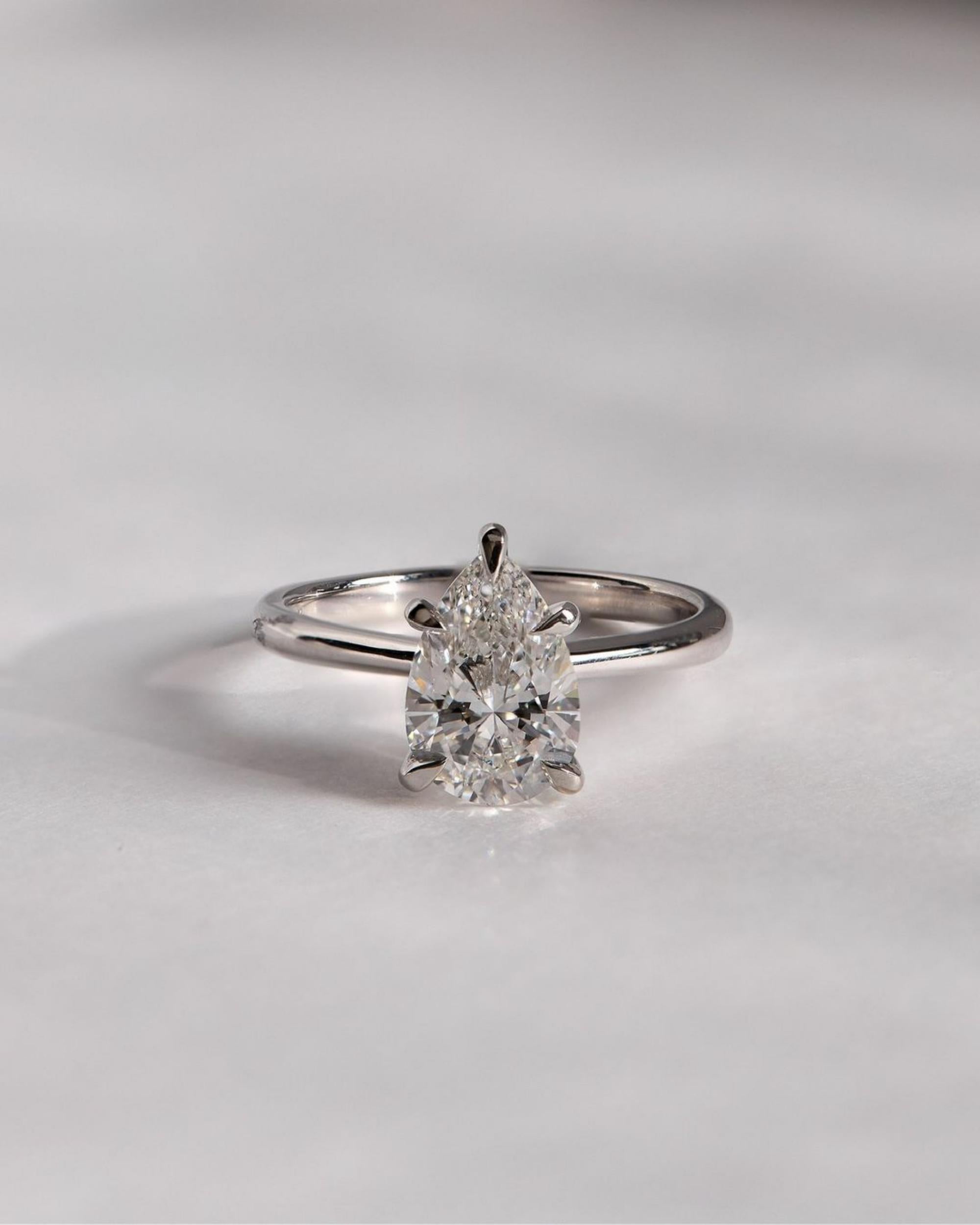 2.00ct Pear Cut Solitaire Moissanite Engagement Ring