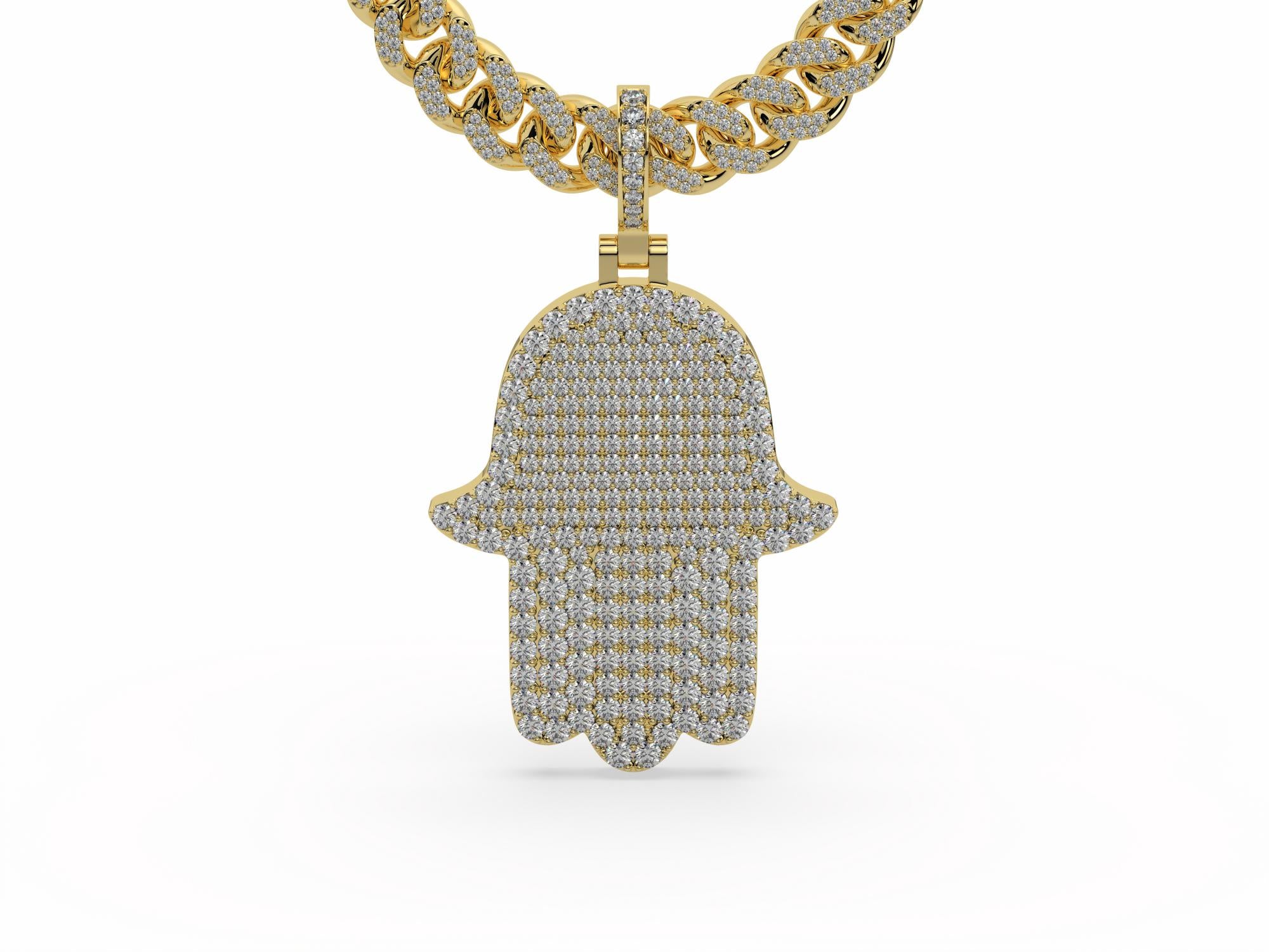 Iced Out Moissanite Round Diamond Evil Eye Hamsa Hand Pendant P 10