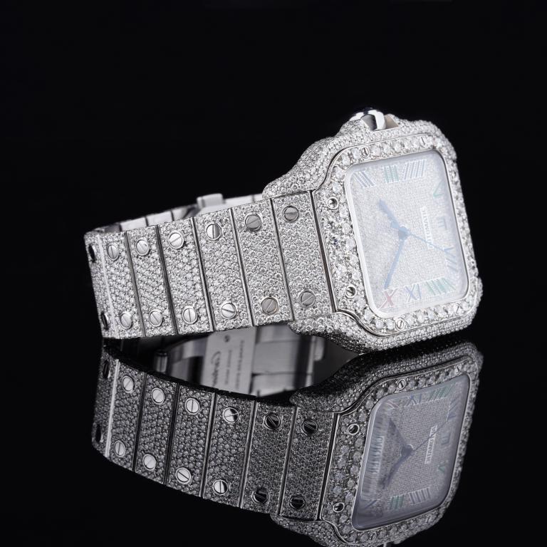 Premium Quality Antique Fully Iced Out Watch VVS Clarity Moissanite Studded Diamond Watch Luxury Stainless Steel Watch for Men Hip Hop Watch