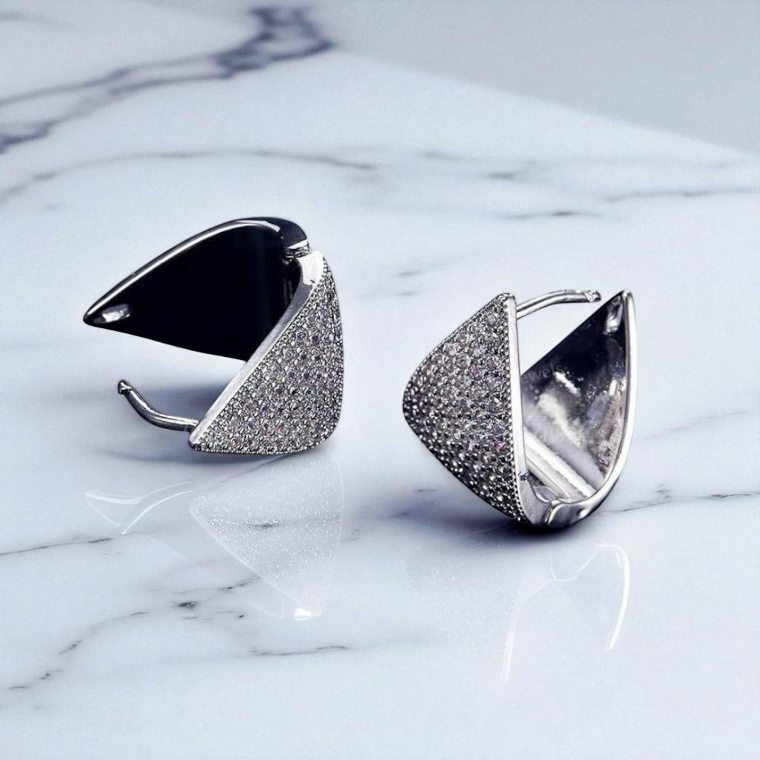 1 Ct Lab Grown Diamond Pavé Triangle Hoop Earrings • 14K Yellow Gold Geometric Hoops