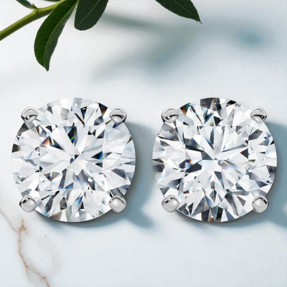 3.00 ct Round Lab Grown Diamond Stud Earrings • 14K White Gold 4-Prong Basket Studs