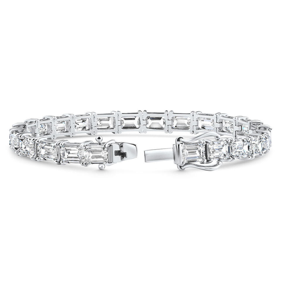 VS 10.00Ct Emerald Cut Diamond East West Tennis Bracelet 14k Gold Moissanite 7"