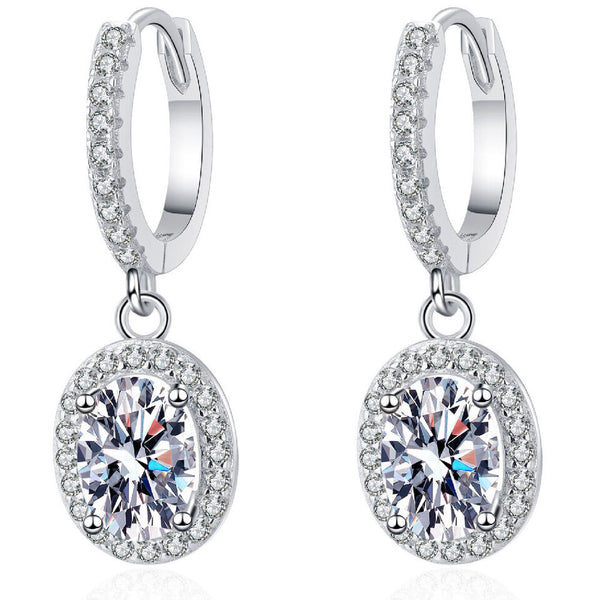 2.160Ct Oval Cut Moissanite Heart Drop-Dangle Hoop Earrings 14K White Gold