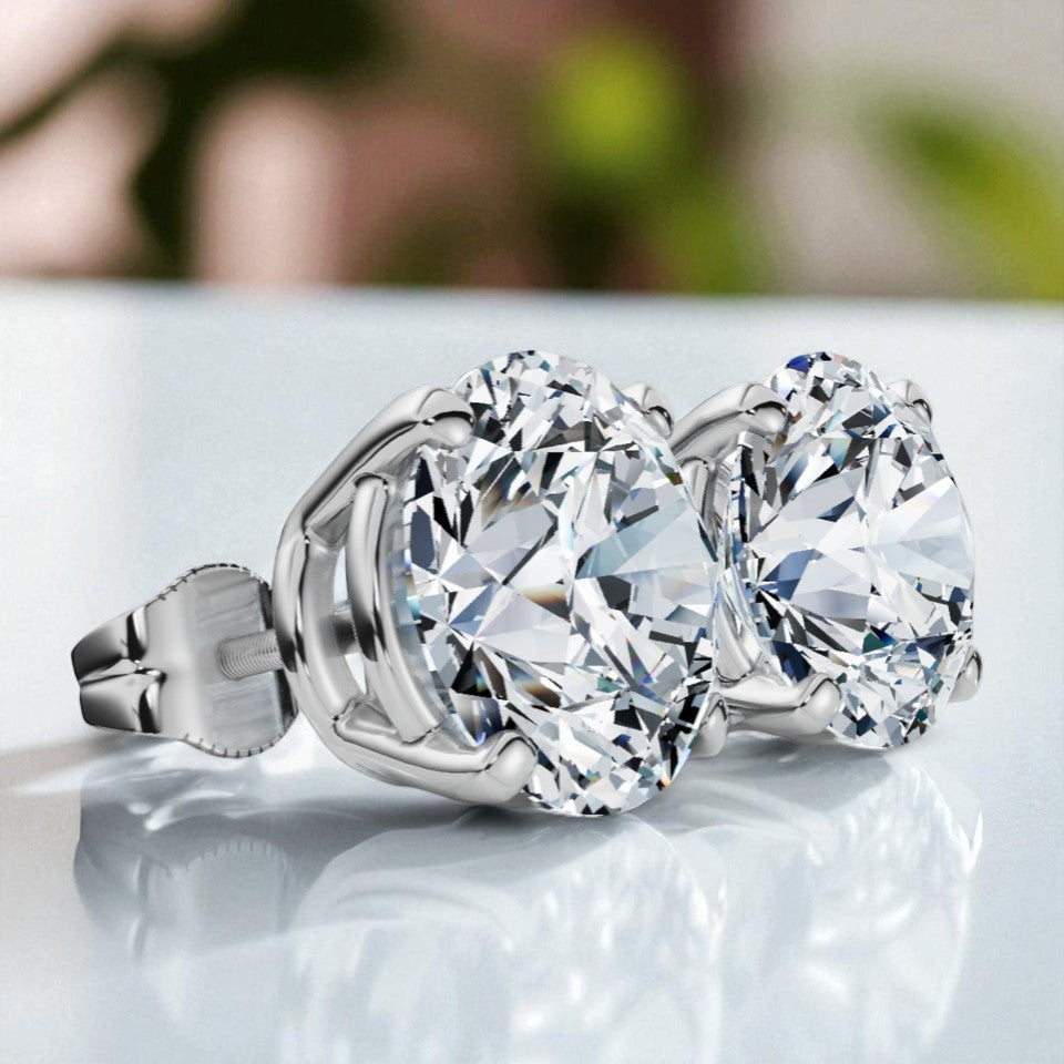 3.00 ct Round Lab Grown Diamond Stud Earrings • 14K White Gold 4-Prong Basket Studs