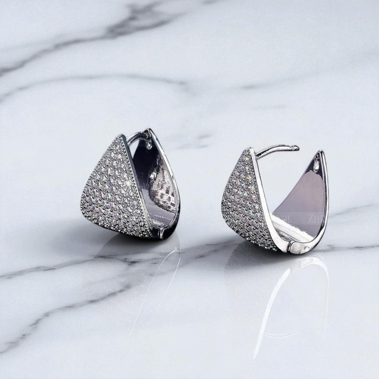 1 Ct Lab Grown Diamond Pavé Triangle Hoop Earrings • 14K Yellow Gold Geometric Hoops