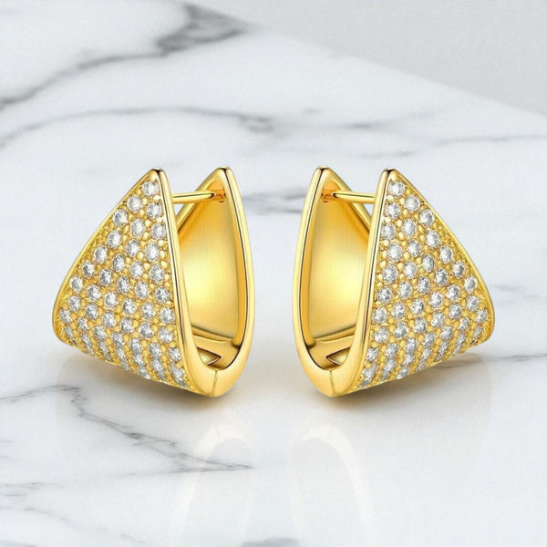 1 Ct Lab Grown Diamond Pavé Triangle Hoop Earrings • 14K Yellow Gold Geometric Hoops