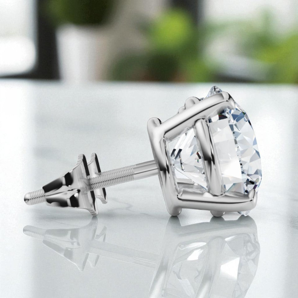 3.00 ct Round Lab Grown Diamond Stud Earrings • 14K White Gold 4-Prong Basket Studs