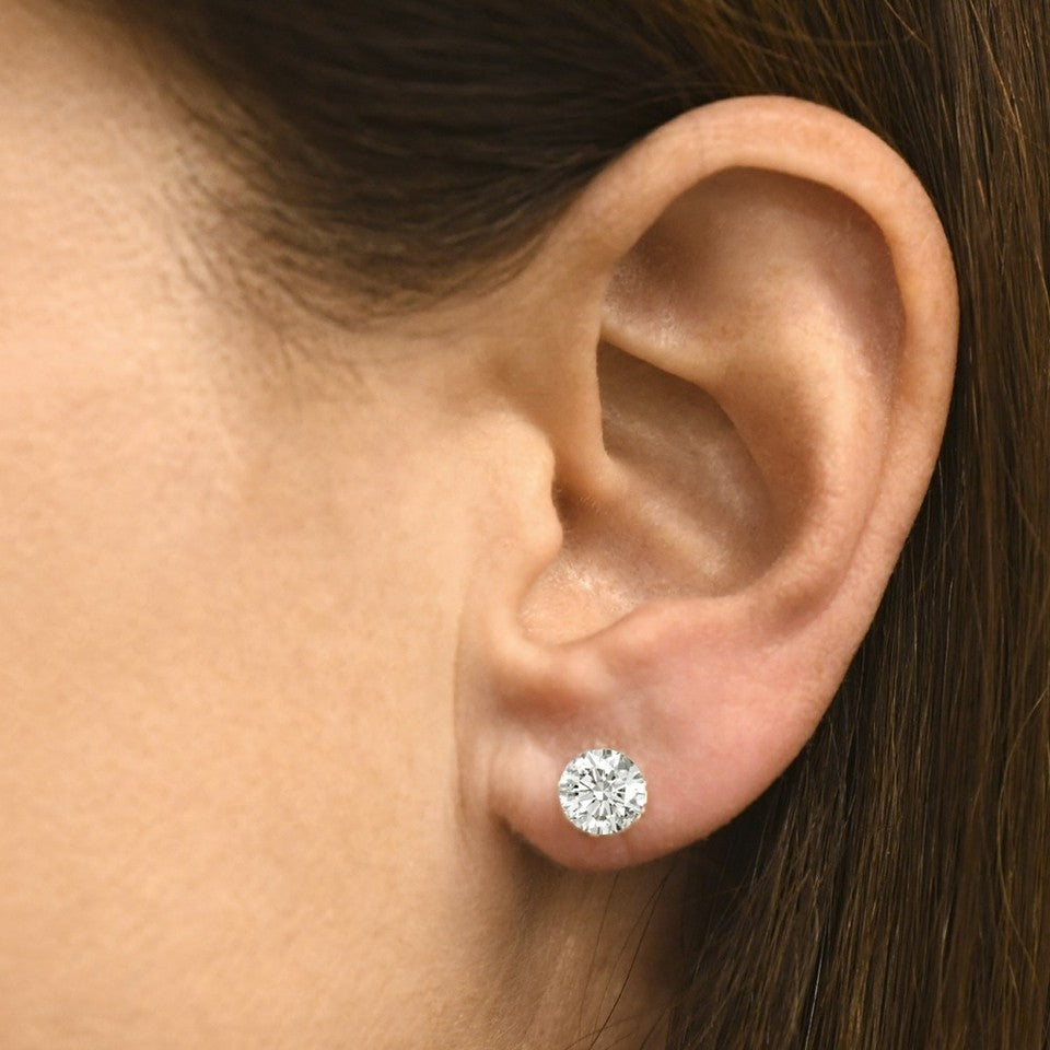 3.00 ct Round Lab Grown Diamond Stud Earrings • 14K White Gold 4-Prong Basket Studs