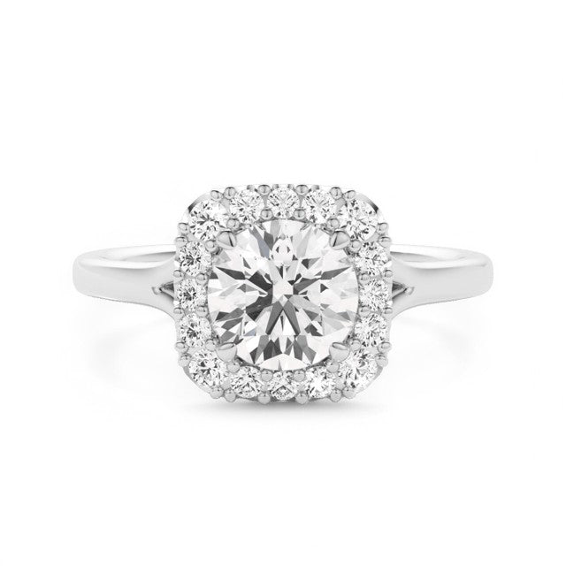 1.10Ct Round Cut Moissanite Halo Wedding Engagement Ring in Solid 14k White Gold