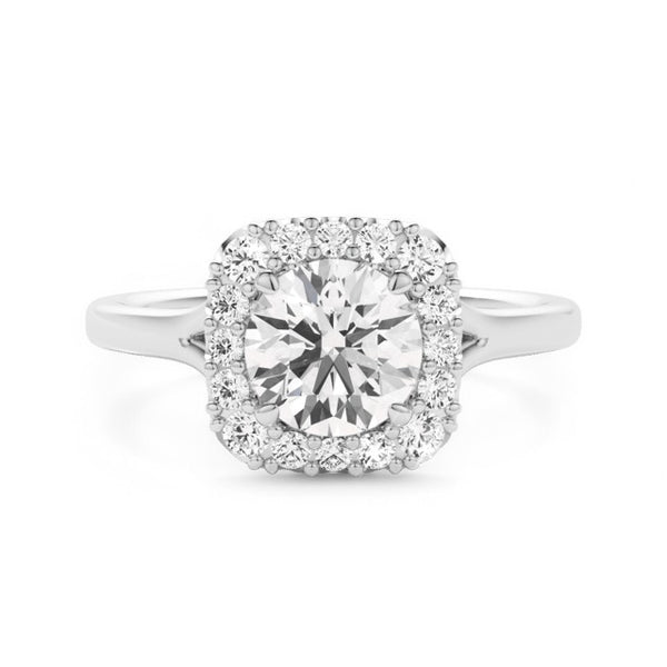 1.10Ct Round Cut Moissanite Halo Wedding Engagement Ring in Solid 14k White Gold