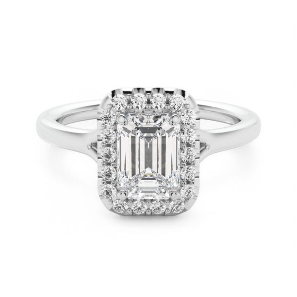 1.100 Ct Emerald Cut Moissanite Halo Engagement Ring 14k White Gold