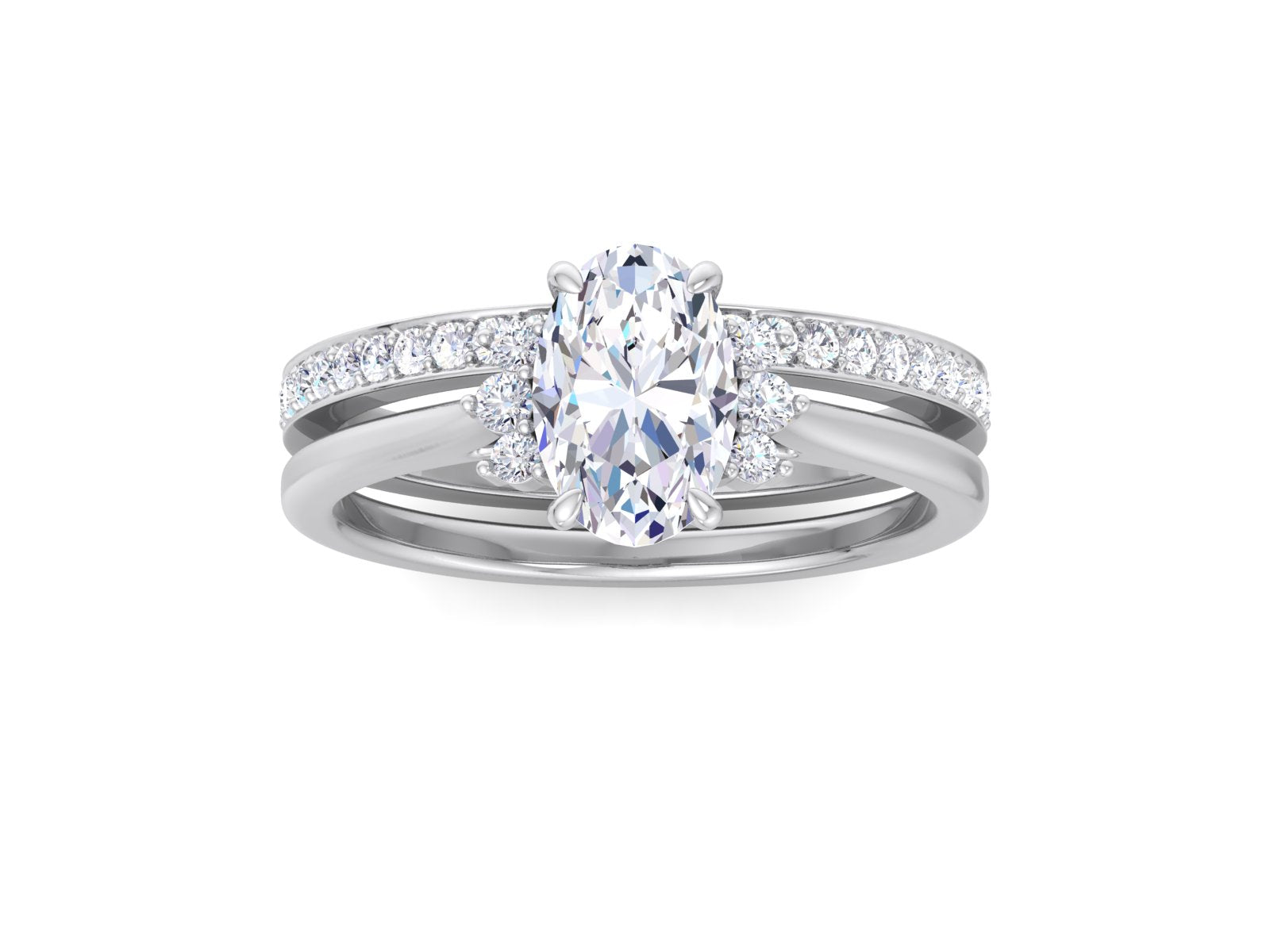1.50 CT Oval Cut Moissanite Engagement Ring Set