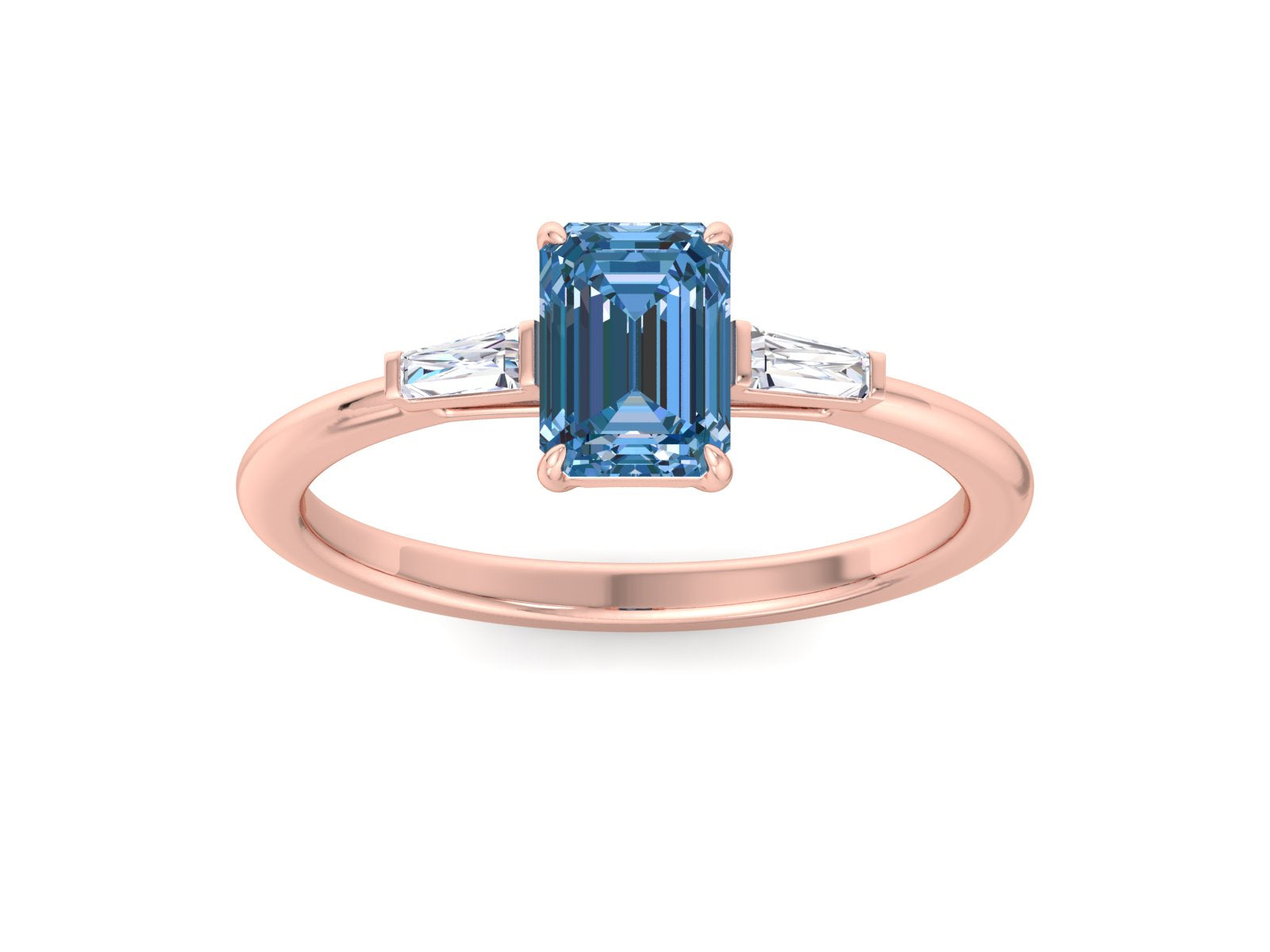 1 Carat Light Blue Emerald Cut Moissanite Engagement Ring